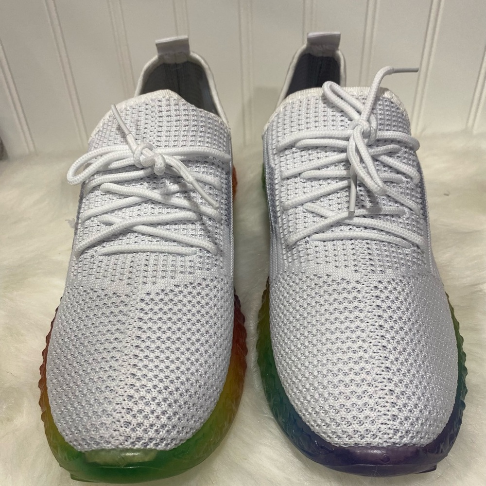 NWOT White Mesh Sneakers with Rainbow Soles